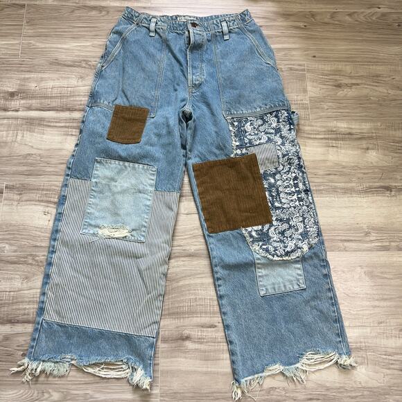 Free People We The Free Popular Demand Patched Jeans Size 30 - Picture 1 of 16